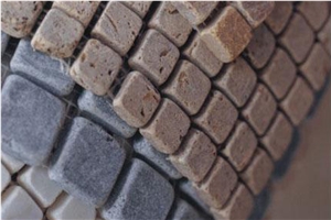 Tumbled Travertine Colored Mosaic, Scabos Brown Travertine Mosaic