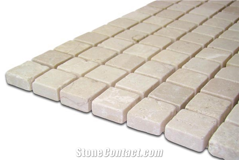 Tumbled Travertine Colored Mosaic, Scabos Brown Travertine Mosaic