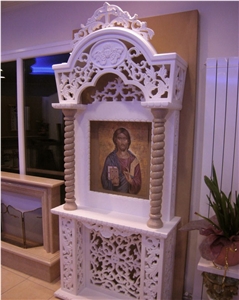 Thassos White Marble Shrine Jesus Eikona