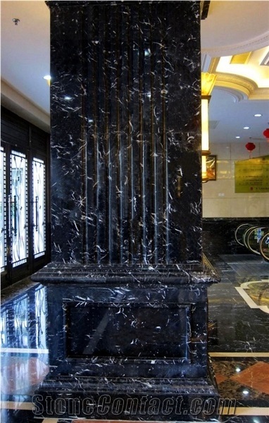 Nero Crystal Marble Interior Column Design, China Black Marble Column