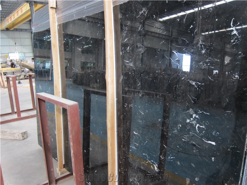 Nero Crystal Marble Interior Column Design, China Black Marble Column
