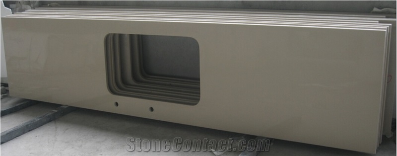 Beige Quartz Stone Kitchen Countertops