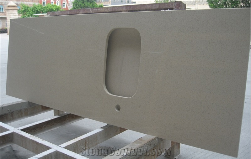Beige Quartz Stone Kitchen Countertops