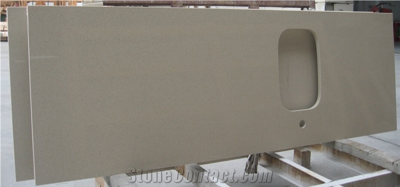 Beige Quartz Stone Kitchen Countertops