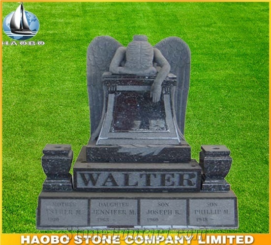 Labrador Blue Pearl Monument and Tombstone with Weeping Angel, Blue Pearl Granite Monument & Tombstone
