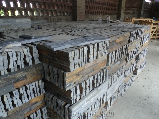 China Blue Slate Wall Panel Stacked Stone Veneer