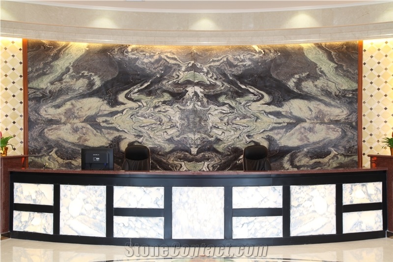 Yellow Onyx Stone Wallling Panel with Bookmatch for Lobby Background Wallling Panel