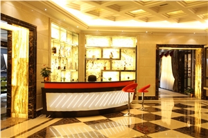 Yellow Onyx Stone Wallling Panel with Bookmatch for Lobby Background Wallling Panel
