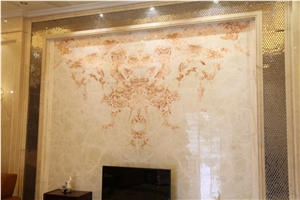 Yellow Onyx Wall with Bookmatch for Lobby Background