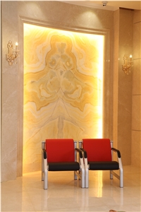 Yellow Onyx Wall with Bookmatch for Lobby Background