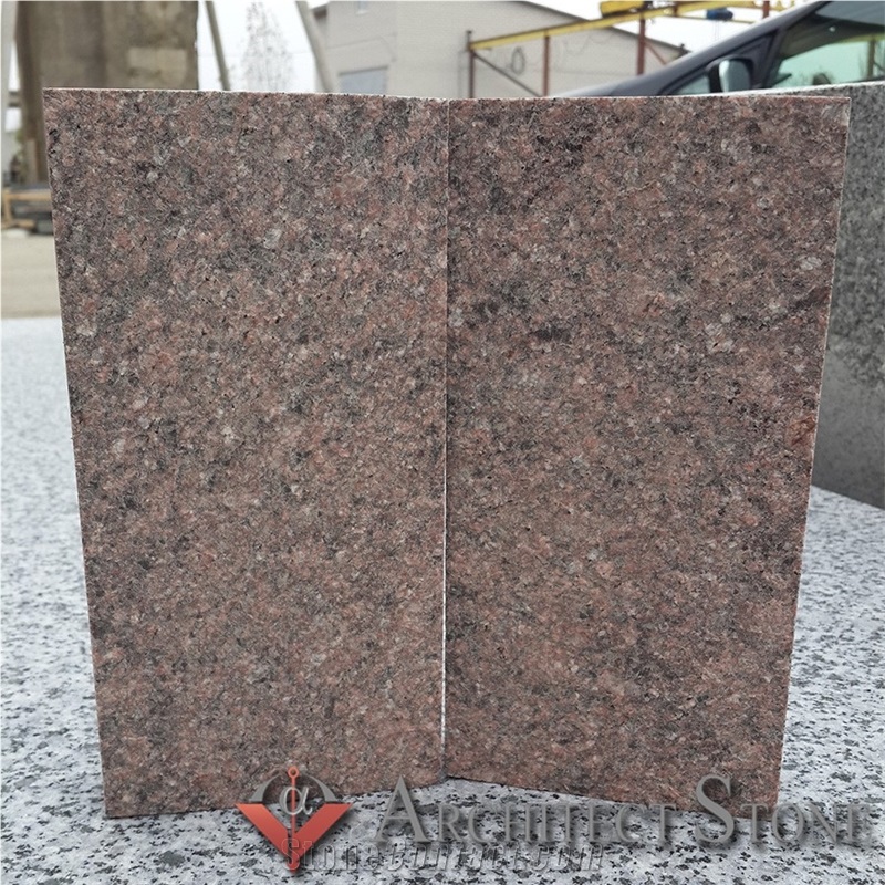 Red Granite Pavers Flamed, Symony Rosy Mist Cobble Stone