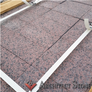 Red Granite Pavers Flamed, Symony Rosy Mist Cobble Stone