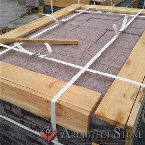 Red Granite Pavers Flamed, Symony Rosy Mist Cobble Stone