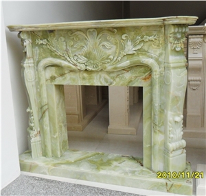 Green Jade Onyx Fireplace Hearth Flower Sculptured