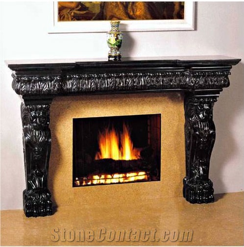 China Marquina Black Marble Fireplace Mantel