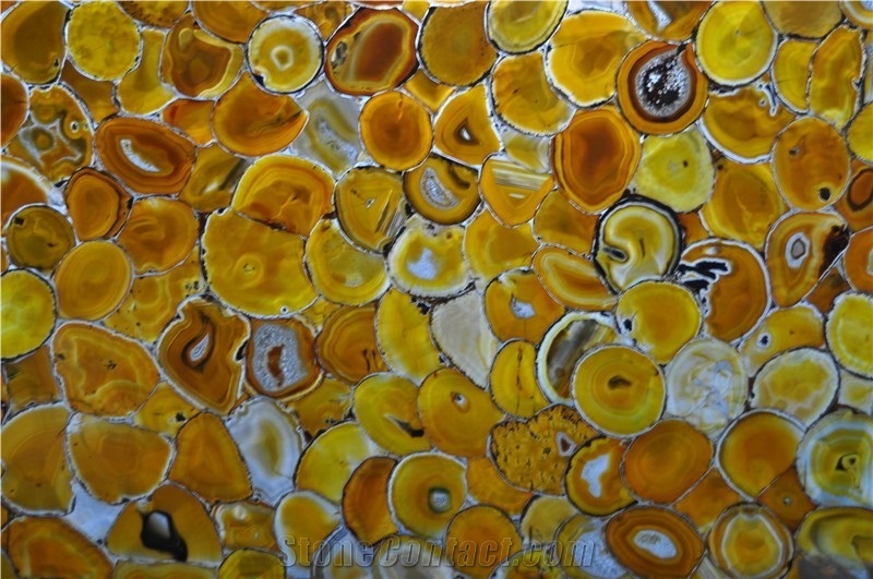 Semiprecious Stone Backlit Yellow Agate Slab Tile