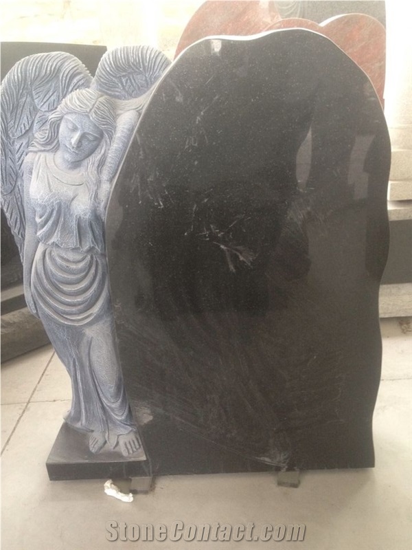Black Pearl Granite Gravestone,Angel Heart Shape Monument