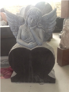 Shanxi Black Granite Heart Shape Monument Angel Gravestone Shanxi Black Granite Heart Shape Monument Angel Gravestone