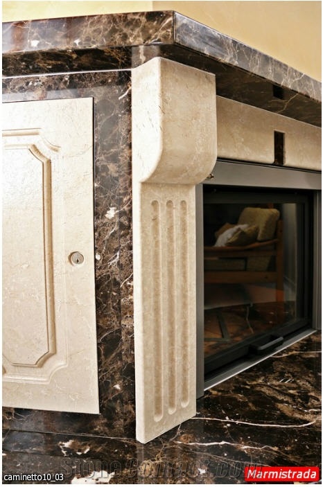 Dark Emperador Marble Fireplace
