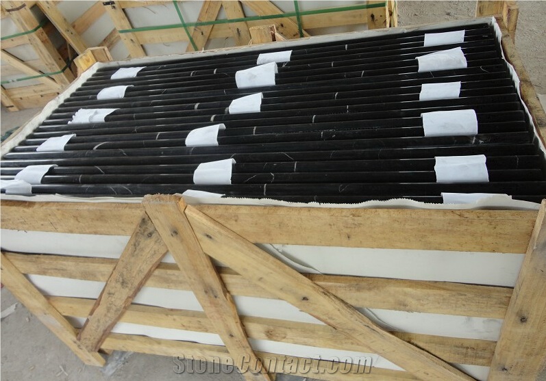 Black Marquina,China Marquina,China Nero Marquina,Negro Bilbao,Black Markina,China Black Marble Stairs and Step, Treads&Riser, with Bullnose Edge
