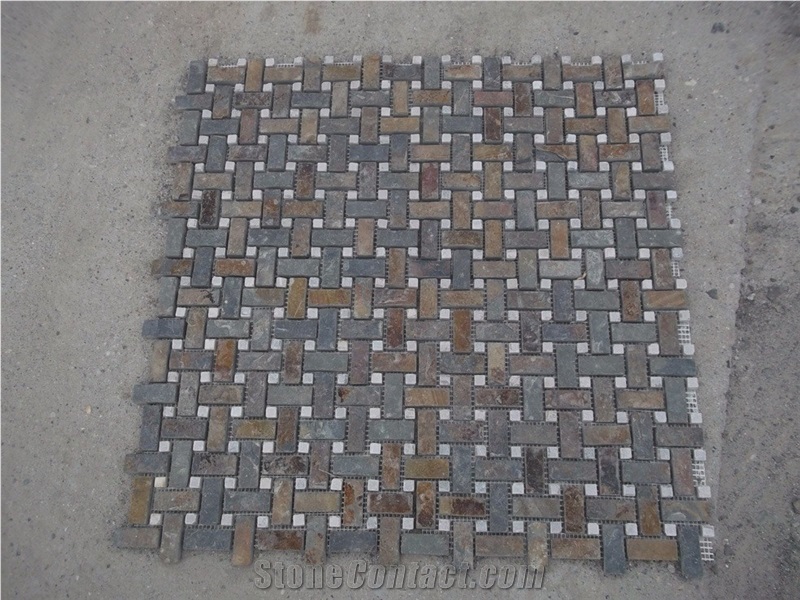 China Rust Slate Mosaic,Slate Mosaic,Multicolor Slate Mosaic