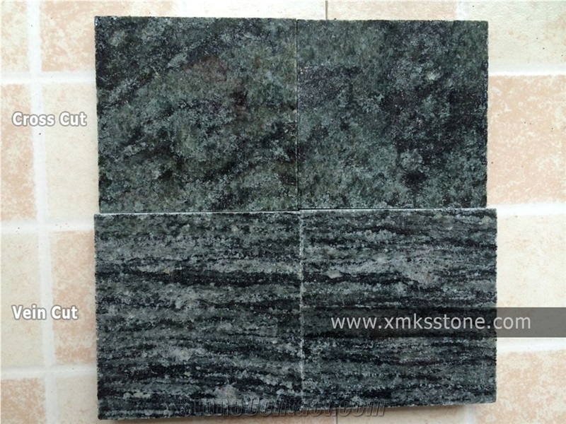 Olive Green Granite Tiles Cut to Size Polished/Flamed Granite - Cross Cut Grain Cut