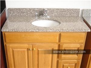 Vt-1001 G664 Bainbrook Brown Luna Pearl Granite Bathroom Vanity Top, Under Mount Sink Cutting Out Bath Top