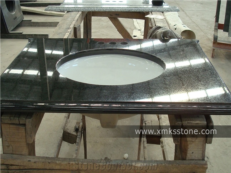 Vt-1001a G684 Black Basalt Bathroom Vanity Top,Under Mount Sink Cutting Out,For Hotel,Apartment,Condo,Supermarket