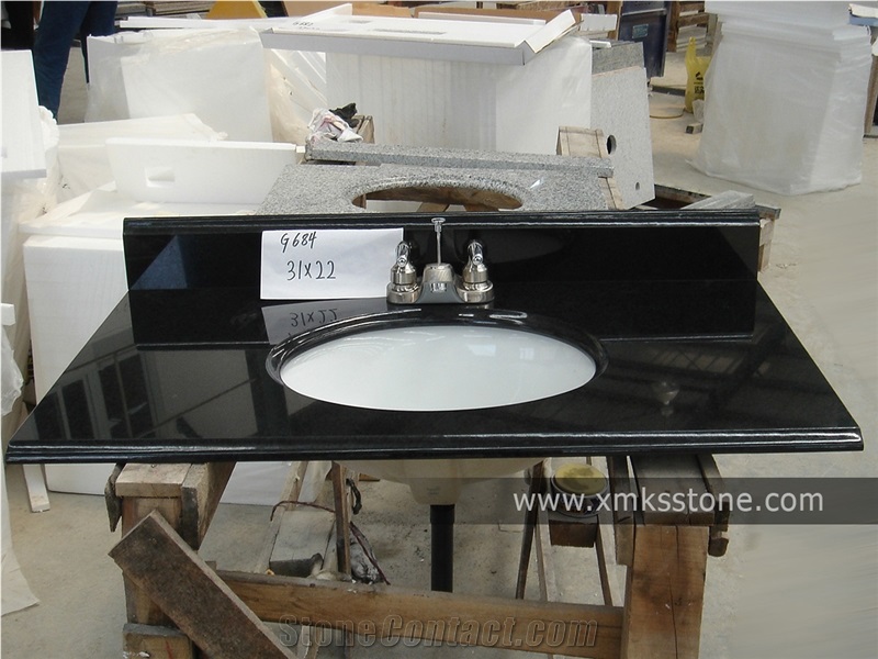 Vt-1001c-S G684 Black Pearl Black Granite Bathroom Vanity Top, with Single/Double Under Mounted Ceramic Sink, for Hotel, Apartment, Condo, Supermarket