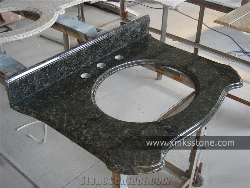 VT-3001 Classical Series Verde Ubatuba Granite Bath Top Set, Under Mount Sink Cutting Out, For Hotel, Apartment, Condo, Supermarket