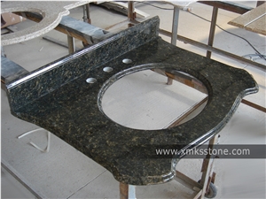 VT-3001 Classical Series Verde Ubatuba Granite Bath Top Set, Under Mount Sink Cutting Out, For Hotel, Apartment, Condo, Supermarket
