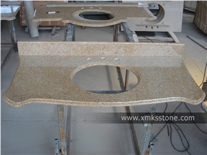 VT-3004 Classical Series G682 Rust Yellow Granite Bathroom Vanity Top Set, Under Mount Sink Cutting Out, For Hotel, Apartment, Condo, Supermarket