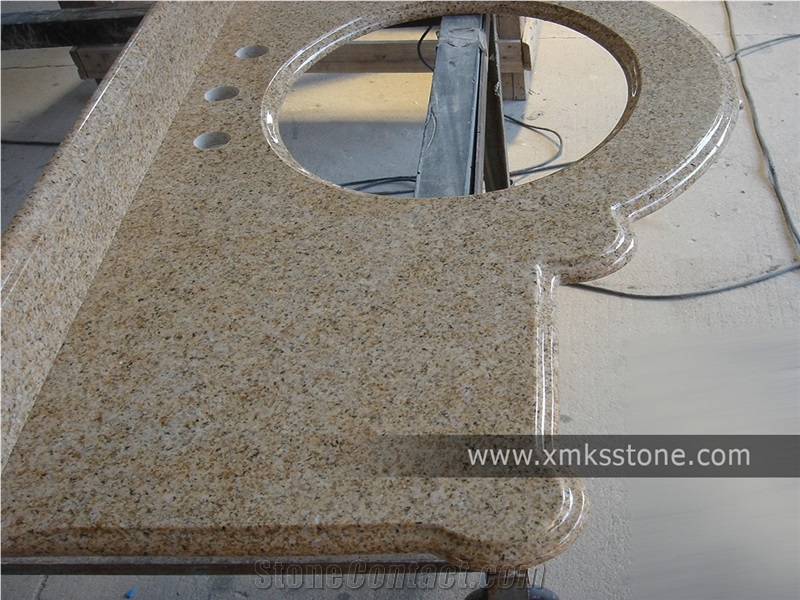 VT-3005 Classical Series G682 Rust Yellow Granite Bathroom Vanity Top, Under Mount Sink Cutting Out, For Hotel, Apartment, Condo, Supermarket