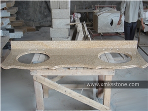 VT-3006 Classical Series G682 Rusty Yellow Granite Bath Top Set, Under Mount Sink Cutting Out, For Hotel, Apartment, Condo, Supermarket