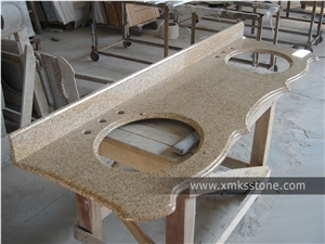 VT-3006 Classical Series G682 Rusty Yellow Granite Bath Top Set, Under Mount Sink Cutting Out, For Hotel, Apartment, Condo, Supermarket