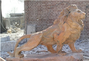 Lion Chinese Multicolored Red Marble Animal Sculpture & Statue