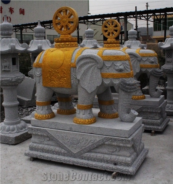 China Granite Elephant Carving, G603 Grey Granite Sculpture & Statue