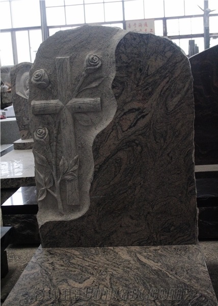 China Juparana Granite Polished European Style Tombstone & Monument
