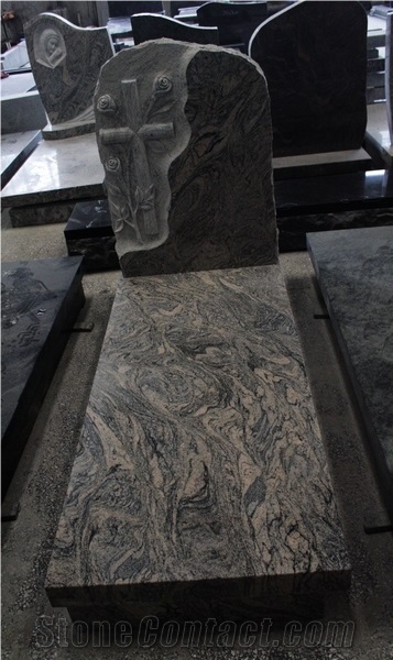 China Juparana Granite Polished European Style Tombstone & Monument