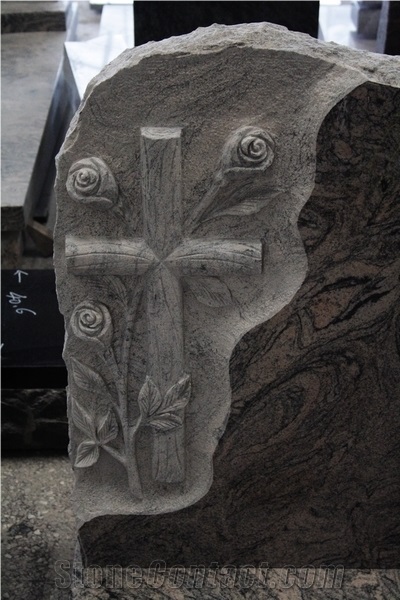 China Juparana Granite Polished European Style Tombstone & Monument