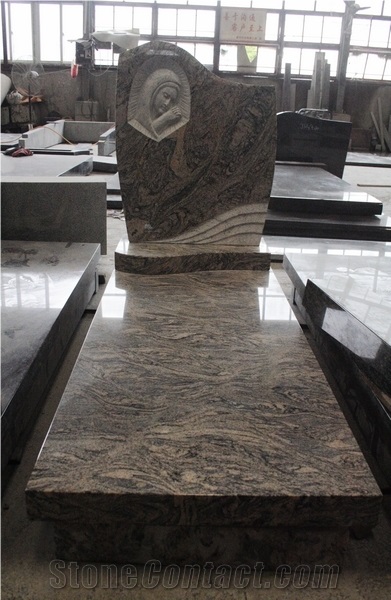 China Juparana Granite Polished European Style Tombstone & Monument