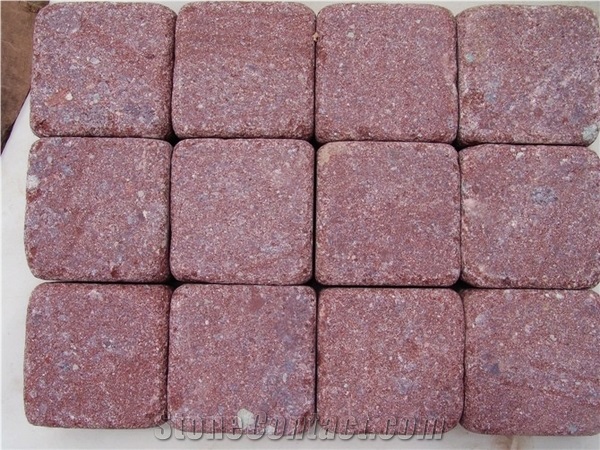 China Red Granite Tumbled Cube Stone