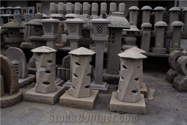 China Rust Granite Garden Lantern Carvings, G682 Yellow Granite Garden Lanterns