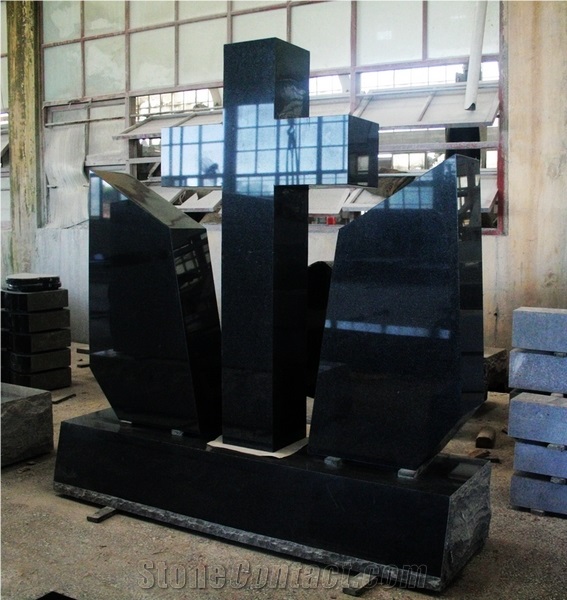 Dark Gray G654 Polished Cross Tombstone & Monument