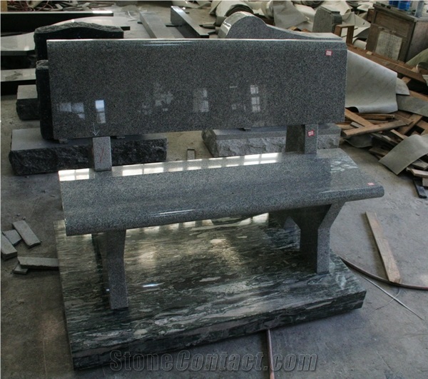 G633 Light Gray Granite Monument & Tombstone Cemetery Bench