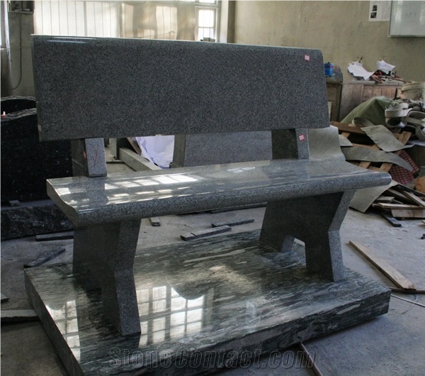 G633 Light Gray Granite Monument & Tombstone Cemetery Bench
