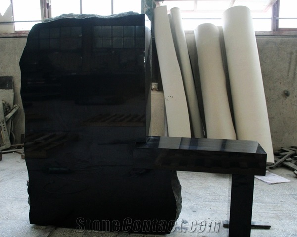 Indian Black Granite American Style Bench Tombstone