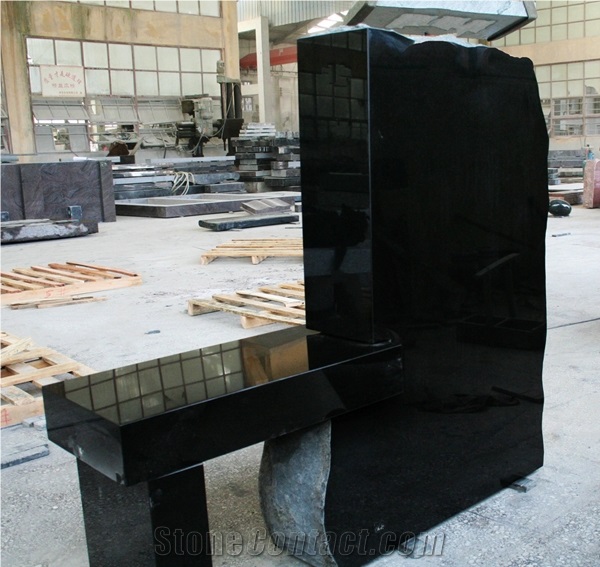 Indian Black Granite American Style Bench Tombstone