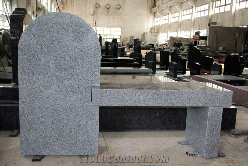 Light Gray G633 Granite Cemetery Bench，Monument & Tombstone Bench