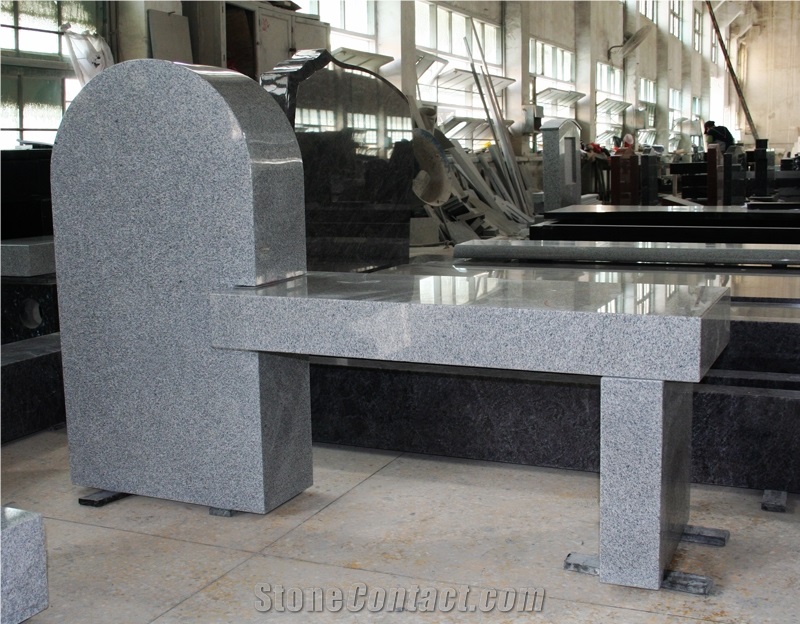 Light Gray G633 Granite Cemetery Bench，Monument & Tombstone Bench